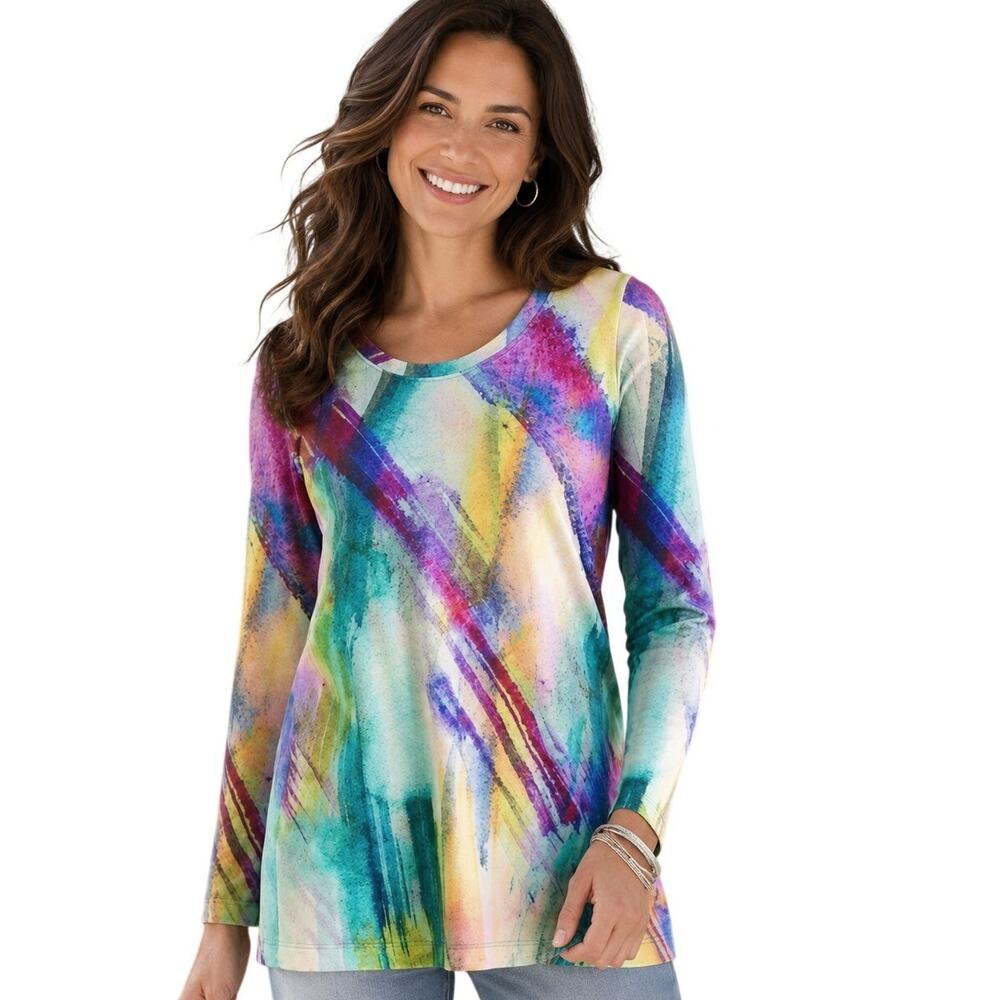 Soft Surroundings Dale Abstract Colorful Tunic Womens Small Multicolor Artsy Top